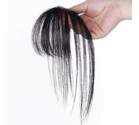 Clip In Bangs for Women 5" Natural Clip-On Fringe Black Thin Air Bangs Hair Accessory with 8" Temples & Invisible Fastener Decorative Fake Forelocks for Daily, Cosplay & More
