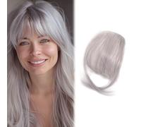 Clip In Bangs for Women 9.8" Natural Clip On Bangs Silver Grey Air Bangs Hair Clip with Invisible Net Breathable Curlable Cuttable Washable Fake Bangs Bangs Hair Clip Fake Bangs Bangs Hair Clip Human