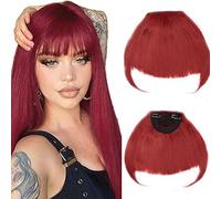 Clip in Bangs Fringe Hair Extensions Full Neat Front Bangs Extension Hair 2 Clips on Bangs Hairpieces Accessories for Women Dark Red