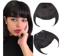 Clip in Bangs Fringe Hair Extensions Thick Full Neat Front Bangs Extension Hair 2 Clips on Bangs Hairpieces Accessories Black