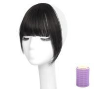 Clip In Bangs, Human Hair 10 in Brown Black Clip On Bangs for Women, 6 in Fringe with Curl Roller, Seamless Natural Look