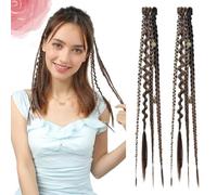 Clip-in Braid Hair Extensions for Women, 2-Piece Elastic Braided Ponytail, 20-inch Synthetic Braided Wig, Suitable for Cosplay and Everyday Styling, with Beads and Accessories (1pc-16inch,R1B/4A)