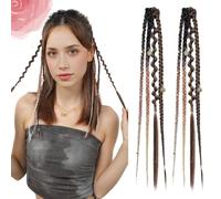 Clip-in Braid Hair Extensions for Women, 2-Piece Elastic Braided Ponytail, 20-inch Synthetic Braided Wig, Suitable for Cosplay and Everyday Styling, with Beads and Accessories (3pcs-20inch,R1B/30)