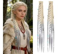 Clip in Braid Hair Extensions for Women, 51Cm Boho Dreadlock Clip in Braids with Beads & Charms, 2Pcs Handmade Synthetic Braided Hairpieces for Women Men Cosplay Daily Styling (I)