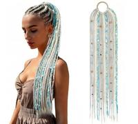 Clip In Dreadlocks Hair Extensions, Hand-prebraided Dread Ponytail With Lock Beads, Elastic Band For Quick Styling (silver Gray), Dreadlock Ponytail