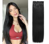 Clip in Extensions for Women Natural Thick Black 4 Pieces Long Straight Clip in Extensions Classic Hair Extensions for DIY (Off Black, 26 Inch - Straight)
