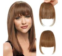 Clip In Fringe 100% Real Human Hair Bangs Hair Clip Thin Bangs On Hairpiece On Air Bangs With Temple Wispy Bangs Hair Extensions for women (Light Brown, Wispy Fringe)