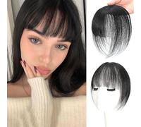 Clip in Fringe,100% Real Human Hair Toppers for Thinning Hair 360° Cover Clip on Fringe for Women Wispy Fake Bangs For HairPieces (Natural Black, 3D Wispy Bangs)
