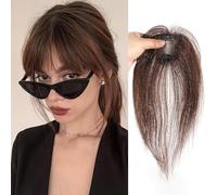 Clip In Fringe Bangs 360° 3D Cover Clip in Bangs 100% Real Human Hair Toppers with Bangs,Light Brown Hair pieces Clip on Bangs for Women Fake Bangs for Daily Wear