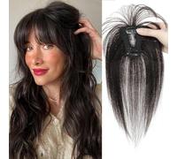 Clip In Fringe Bangs 360° 3D Cover Clip in Bangs 100% Real Human Hair Toppers with Bangs，Natural Black Hair pieces Clip on Bangs for Women Fake Bangs for Daily Wear