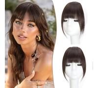 Clip in Fringe - Bangs Hair Clip in Bangs 100% Real Human Hair Extensions clip on air bangs for Women Fringe with Temples Hairpieces Curved Bangs (Dark Brown, French Bangs)