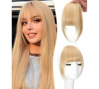 Clip in Fringe - Bangs Hair Clip in Bangs 100% Real Human Hair Extensions clip on air bangs for Women Fringe with Temples Hairpieces Curved Bangs (Blonde, French Bangs)