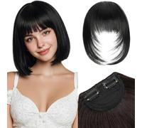 Clip In Fringe Hair Extension With Temples - Real Human Hair, Straight Blunt Cut, Secure Mesh Base For Natural Face Framing & Everyday Style, 3D Air Bangs, Lightweight, Seamless Blend, Non-Damaging
