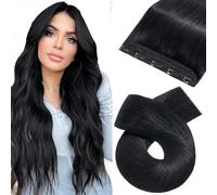 Clip in Hair Extension Human Hair One Piece Clip on Hair Extensions Seamless 22 inches-55 grams 100% Real Remy Hair Extensions Straight 3/4 Half Head (#01 Jet Black)
