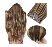 Clip in Hair Extensions 14-20 inch Human Hair Weft Brown Hair Extensions PU Clip Real Human Hair Sew in Dark Brown Mix Caramel Blonde Highlights Sew in Human Hair We,120g/Set-18 inches
