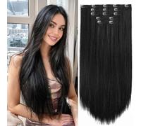 Clip in Hair Extensions 26 Inch Long Natural Black Invisible Straight Thick Synthetic Hair Extensions Easy Fit 5 Pieces for Women 225g