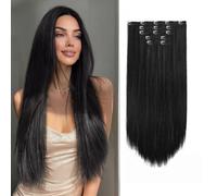 Clip in Hair Extensions 26 Inch Long Natural Black Invisible Straight Thick Synthetic Hair Extensions Easy Fit 5 Pieces for Women 225g