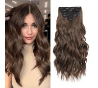 Clip in Hair Extensions, 6 PCS Light Brown Extensions, Wavy Hair Extensions, Natural & Soft Hair & Blends Well, Chocolate Brown Long Wavy Hairpieces(20inch, 6pcs, Chocolate Brown)