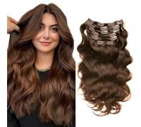 Clip in Hair Extensions 7pcs 70g Clip in Hair Extensions Human Hair Body Wave Hair Extensions Clip Ins for Women (2# Dark Brown, 20Inch)