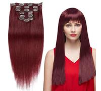 Clip in Hair Extensions, 7pcs 99j Human Hair Red Wine Color Double Weft Silky Straight Natura Thick Silky for Women(99j,18inch-45cm-70g)