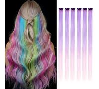 Clip in Hair Extensions Colored Party Highlights 22 inches 6pcs/pack Multi-colors Straight Hair Synthetic Hairpieces For Party Festival(B2-6pcs)