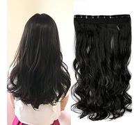 Clip In Hair Extensions Curly 3/4 Full Head One Piece 5 Clips Hairpieces Wavy Synthetic For Women (27" Inch/68CM, Natural Black)