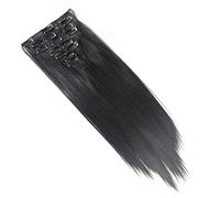 Clip in Hair Extensions - Darkest Brown - Straight - 15in / 38cm - Full Head - 8 Pcs 110g - Japanese Heat Resistant Synthetic Hairpiece - Looks and Feels like Real Hair