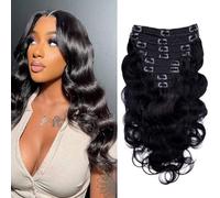 Clip in Hair Extensions for Black Women Wavy Human Hair Clip in Hair Extensions Natural Black Full Head Brazilian Human Hair 8 Pieces with 18 Clips 120g (12 Inch