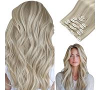 Clip in Hair Extensions, hotbanana Ash Blonde Highlighted Platinum Blonde Clip in Hair Extensions Real Human Hair Straight Remy Hair Clip in Hair Extensions 24 inch 120g 7pcs