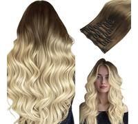 Clip in Hair Extensions, hotbanana Ash Brown to Platinum Blonde Clip in Hair Extensions Real Human Hair Straight Remy Hair Clip in Hair Extension 22 inch 120g 7pcs