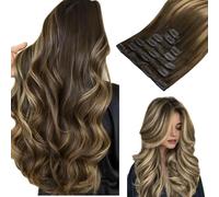 Clip in Hair Extensions, hotbanana Balayage Chocolate Brown to Caramel Blonde Clip in Hair Extensions Real Human Hair Straight Remy Hair Clip in Hair Extensions 20 inch 120g 7pcs