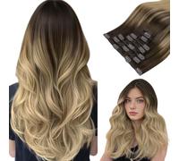 Clip in Hair Extensions, hotbanana Chocolate Brown to Dirty Blonde Clip in Hair Extensions Real Human Hair Straight Remy Hair Clip in Hair Extensions 14 inch 120g 7pcs
