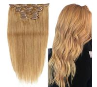 Clip in Hair Extensions Human Hair, 7Pcs #27 Per Set with 16 Clips Double Weft Thick Ends Straight Seamless Natural Hair for Women(#27,20inch-50cm-70g)