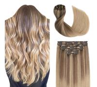 Clip in Hair Extensions Human Hair Balayage Golden Brown to Light Blonde 14 Inch 100g 6pcs Clip in Extensions Thick Extensions #10/16/16 14"