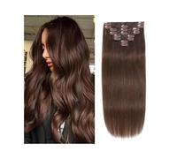 Clip in Hair Extensions Human Hair Clip in Hair Extensions, 8 Pcs 120g/Set Brown Color Human Hair Extensions 16-26 Inch Straight Brazilian Remy Hair Clip in Hair Extensions Human Hair Clip(Darkest Bro