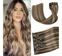 Clip in Hair Extensions Human Hair Double Weft Chocolate Brown to Caramel Blonde 22 Inch 70g 7 Pieces 7 Pieces #4p27 Brown