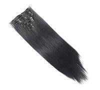 Clip in Hair Extensions - Jet Black - Straight - 22in / 56cm - Full Head - 8 Pcs 150g - Japanese Heat Resistant Synthetic Hairpiece - Looks and Feels like Real Hair
