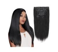 Clip in Hair Extensions Kinky Straight Clip in Hair Extensions Real Human Hair for Black Women Double Weft Yaki Straight Brazilian Remy Hair Natural Black Color 7Pcs 120G Human Hair Clip(14inches)