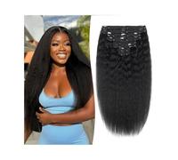Clip in Hair Extensions Kinky Straight Human Hair Clip in Hair Extensions 120g/Set 8Pcs Natural Black Seamless Clip in Hair Extensions 16-26 Inch Remy Hair Extension Clips Human Hair Clip(12inches 120
