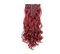 Clip In Hair Extensions Long Wavy 7 PCS, Invisible Clips Thick Hairpieces Soft Full Head Synthetic Fiber for Women, 22 Inch Quick to Wear(BURG)