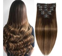 Clip in Hair Extensions Real Human Hair Clip-in Hair Extensions 3.6oz/100g Clip ins 100% Brazilian Remy Human Hair for Women Straight Soft Hair No Tangles 8pcs with 18 Clips (20 Inch #2t2p6)