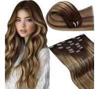 Clip in Hair Extensions Real Human Hair Dark Brown #4/27/4