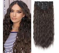 Clip in Hair Extensions, REECHO 5PCS Brown Hair Extensions 24" Thick Long Loose Waves hair extensions HE002 Invisible Lace Weft Natural Soft Hairpieces for Women ¨C Dark Chocolate Brown
