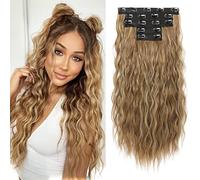Clip in Hair Extensions, REECHO 5PCS Brown Hair Extensions 24" Thick Long Loose Waves hair extensions HE002 Invisible Lace Weft Natural Soft Hairpieces for Women ¨C Light Brown with Blonde Highlights