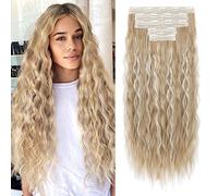 Clip in Hair Extensions, REECHO 5PCS Brown Hair Extensions 24" Thick Long Loose Waves hair extensions HE002 Invisible Lace Weft Natural Soft Hairpieces for Women - Medium Blonde with Highlights