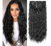 Clip in Hair Extensions, REECHO 5PCS Brown Hair Extensions 24" Thick Long Loose Waves hair extensions HE002 Invisible Lace Weft Natural Soft Hairpieces for Women - Jet Black