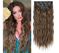 Clip in Hair Extensions, REECHO 5PCS Hair Extensions 24" Thick Long Loose Waves hair extensions HE002 Invisible Lace Weft Natural Soft Hairpieces for Women ¨C Chocolate Brown with Blonde Highlights