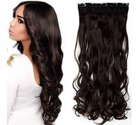 Clip In Hair Extensions Synthetic 17 Inch One Piece Curly Hairpieces Wavy 5 Clips [Medium Brown] For Women Ladies Beauty