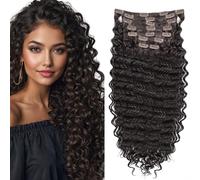 Clip in Hair Extensions Synthetic hair Clip in 140G 7Pcs/Lot Japanese Heat Resistant Fiber Hairpieces Deep Wave/Body Wave/Straight hair (Deep Wave, Dark Brown 2#)