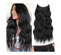Clip in Hair Extensions Synthetic Invisible Wire Hair Extensions with Transparent Wire 4 Secure Clips Long Wavy Secret Hairpiece 22 Inch Black for Women Human Hair Clip